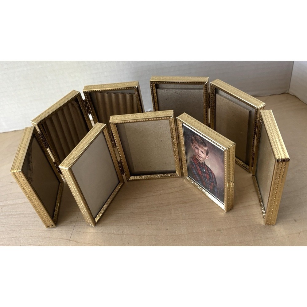 Vtg Embossed Gold Metal Frames LOT of 3 Trifold Standing 2 1/4" x 3 1/4" MCM